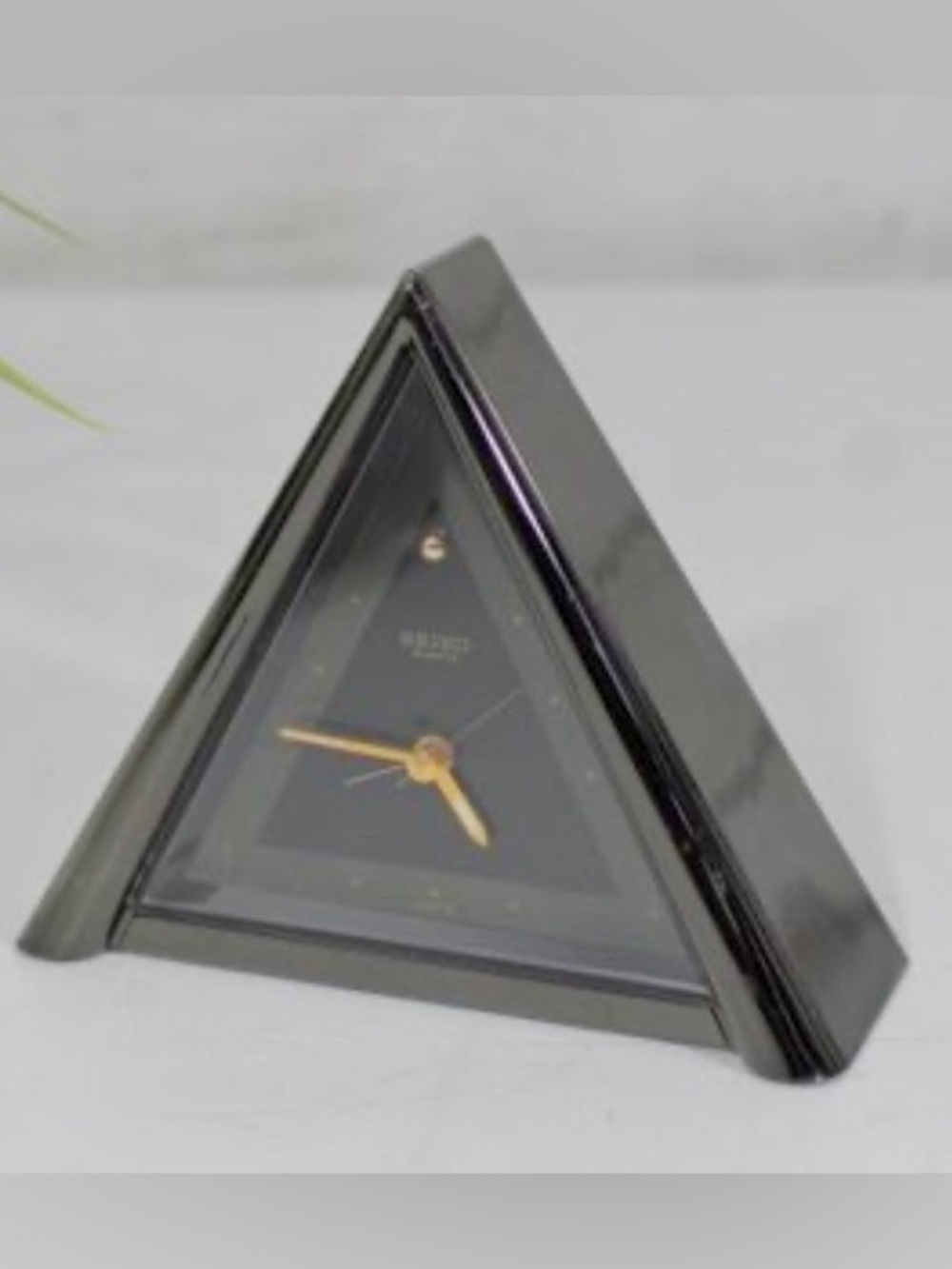Vintage Seiko Black Triangular Desk Clock Gold Hands 1980s Memphis Black Smoke